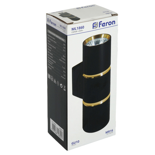 Светильник  настенный Feron ML1860 ZEN MR16 35W, 230V, 2*GU10, черный, золото IP20 фото 5