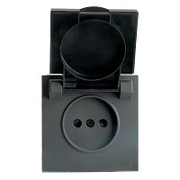 RST16-5113-05 Розетка 1-местная с крышкой с защ. штор STEKKER, б/з, IP42, 250В, 16А, серия Эмили, RST16-5113-05, черный уголь, soft touch
