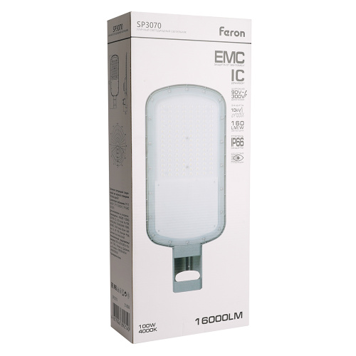 Светодиодный уличный консольный светильник Feron SP3070 100W 4000K AC90-300V, серый фото 11 Светодиодный уличный консольный светильник Feron SP3070 100W 4000K AC90-300V, серый фото 11