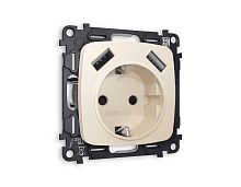 Комплект механизма электрической розетки AMBRELLA VOLT OMEGA Бежевый матовый 2USB A+A 18W (быстрая зарядка) с/з QUANT (OP3290, VM155) MO329010