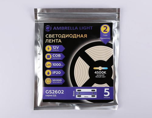 Светодиодная лента Ambrella Light 10W/m 320LED/m COB дневной белый 5M GS2602 фото 6