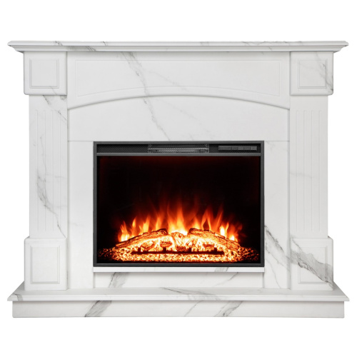 Каминокомплект CAROLINA/БОСТОН Мрамор Каррара с очагом Электроочаг AQUAMARINE/АКВАМАРИН 26