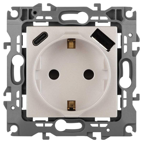 Розетка ЭРА Серия 12 12-4108-15 2P+E 16A-250В со шторками с USB type-A+C 5В-3А перламутр Б0067767