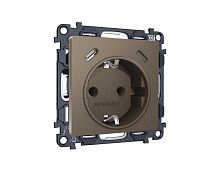 Комплект механизма электрической розетки 2USB С+C 20W с/з на винтовых зажимах 16A-250V ALFA Темная бронза матовый QUANT (AP6405, VM165) MA640510