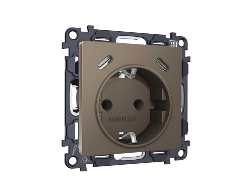 Комплект механизма электрической розетки 2USB С+C 20W с/з на винтовых зажимах 16A-250V ALFA Темная бронза матовый QUANT (AP6405, VM165) MA640510