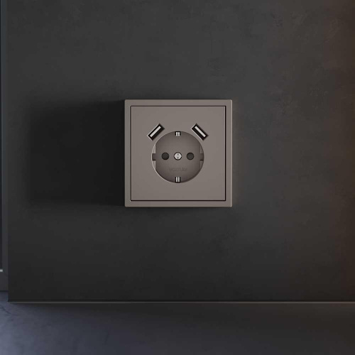 Накладка для розетки с заземлением и защитными шторками, с USB A+A, S70 (капучино) Voltum VLS000914