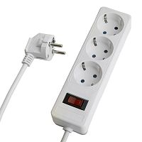 Сетевой фильтр 3-местный с/з STEKKER HM20-31-05 3x1мм2, 5 м, серия Optima, белый