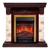 Электрокамин RealFlame Patricia STD NT орех с очагом Majestic Lux Brass