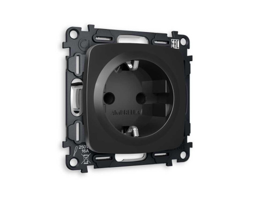 Комплект механизма электрической розетки AMBRELLA VOLT OMEGA Черный матовый с/з и шторками QUANT (OP8070, VM141) MO807010