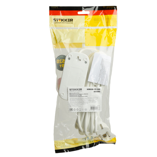 Удлинитель двухместный с/з  STEKKER HM06-21-05 3x1мм2, 5м, серия Home (У10-001), белый фото 9