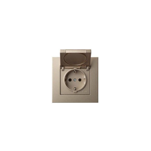 Розетка 2P+E Liregus Epsilon с крышкой шампань 28-313 Розетка 2P+E Liregus Epsilon с крышкой шампань 28-313