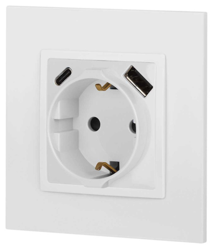 Розетка ЭРА Elegance 14-4108-01 2P+E 16A-250В со шторками с USB type-A+C 5В-3А белый Б0067736 фото 3
