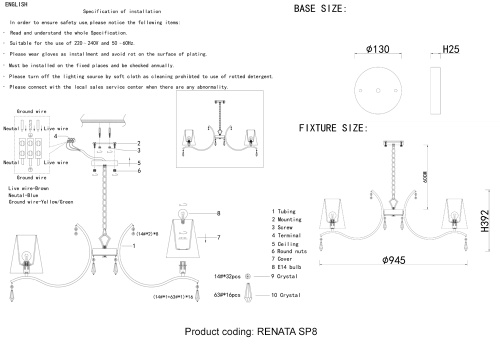 Люстра Crystal Lux RENATA SP8 GOLD фото 2
