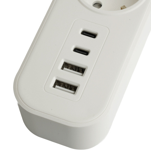 Сетевой фильтр 3-местный с/з STEKKER 3x1мм2, 1,8 м, 250В, 16А, 2 USB-A+2 Type-C, серия Nova, белый фото 5
