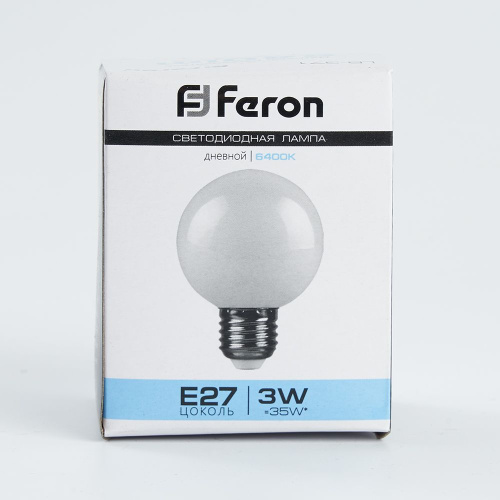 Лампа светодиодная Feron LB-371 Шар E27 3W 230V 6400K матовый фото 3