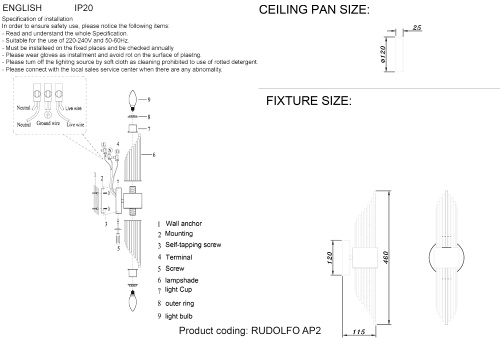 Бра Crystal Lux RUDOLFO AP2 NICKEL фото 4
