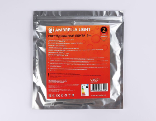 Светодиодная влагозащищенная лента Ambrella Light 9,6W/m 120LED/m 2835SMD теплый белый 5M GS1201 фото 5
