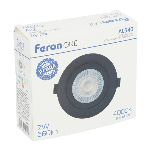 Светодиодный светильник Feron.ONE AL540 встраиваемый 7W 4000K черный "круг" фото 2
