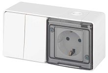 Блок розетка с выключателем ЭРА Эксперт 11-7502-01 двойной IP55 16A-10AX-250В ОУ белый Б0063270