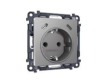 Комплект механизма электрической розетки 2USB С+C 20W с/з на винтовых зажимах 16A-250V Ambrella Volt ALFA Сталь матовый QUANT (AP5105, VM165) MA510510