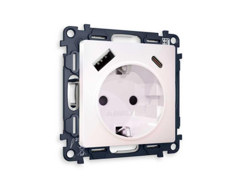 Комплект механизма электрической розетки AMBRELLA VOLT ALFA Жемчуг 2USB A+C 20W (быстрая зарядка) с/з QUANT (AP2100, VM160) MA210010