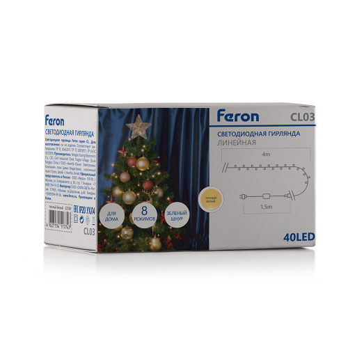 Светодиодная гирлянда Feron CL03 линейная 4м +1.5м 230V 2700K, c питанием от сети, контроллером, зеленый шнур фото 6