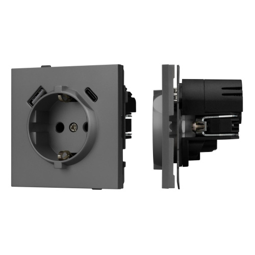 Механизм розетки с USB зарядкой SCT-TENDO-MUAC-SFPL-GR (230V, 16A) Arlight 054609