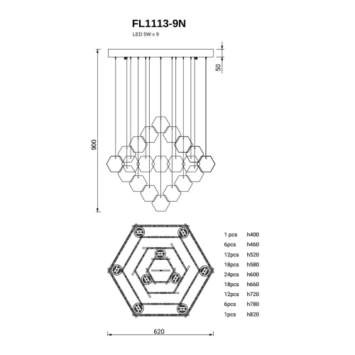 Подвесная люстра Etereo FL1113-9N фото 2 Подвесная люстра Etereo FL1113-9N фото 2