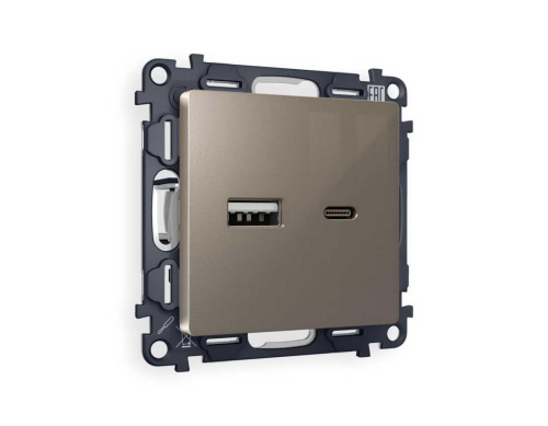 Комплект механизма розетки AMBRELLA VOLT ALFA Темная бронза матовый 2USB A+C 20W (быстрая зарядка) QUANT (AP6410, VM177) MA641010