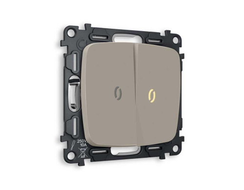 Комплект механизма 2-кл выключателя AMBRELLA VOLT с подсветкой 3200K OMEGA Серо-бежевый матовый QUANT (OP3640, VM115, G11Y) MO364010