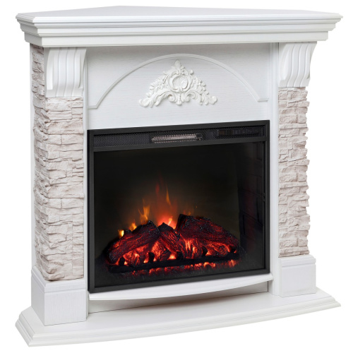 Каминокомплект ATHENA CORNER/АТЛАНТА УГЛ. GR Белый с очагом Электроочаг SPARTA 25.5 фото 2