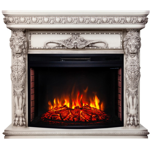 Каминокомплект ROMANO/ЛИОН Бежевый дуб с серой патиной с очагом Электроочаг FIRESPACE/ФАЕРСПЕЙС 33