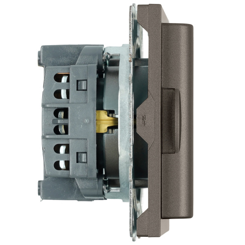 Розетка 1-местная с крышкой с защ. штор, STEKKER, с/з, IP42, 250В, 16А, серия Эмили, RST16-5112-09, антрацит, soft touch фото 6