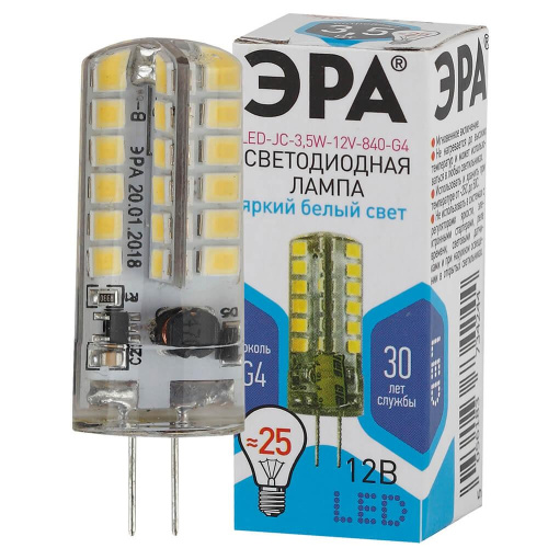 Лампа светодиодная ЭРА G4 3,5W 4000K прозрачная LED JC-3,5W-12V-840-G4 Б0033196 фото 3