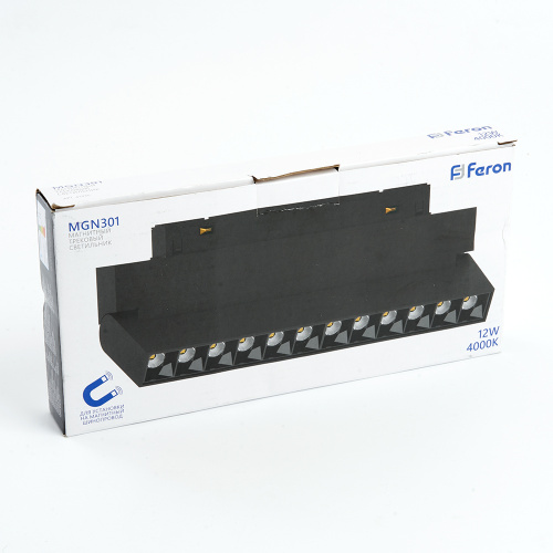Светильник светодиодный Feron MGN301 трековый низковольтный 12W, 1080 Lm, 4000К, 30 градусов, черный серия LensFold фото 2