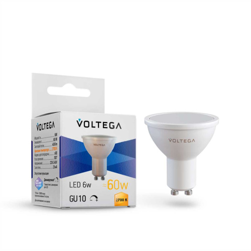 Лампа светодиодная диммируемая Voltega GU10 5W 2700K матовая 7238 фото 2
