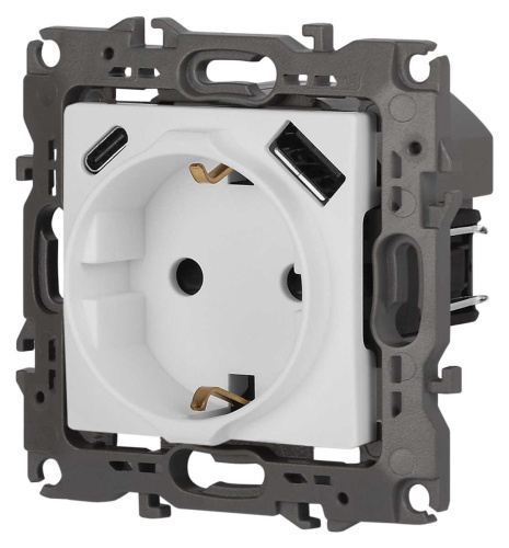 Розетка ЭРА Серия 12 12-4108-01М 2P+E 16A-250В со шторками с USB type-A+C 5В-3А белый матовый Б0067711 фото 3