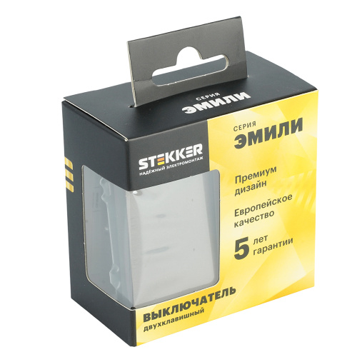 Выключатель 2-клавишный (механизм), STEKKER, 250В, 10А, серия Эмили, RSW10-5104-09, антрацит, soft touch фото 2