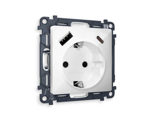 Комплект механизма электрической розетки AMBRELLA VOLT ALFA Белый глянец 2USB A+C 20W (быстрая зарядка) с/з QUANT (AP1100, VM160) MA110010