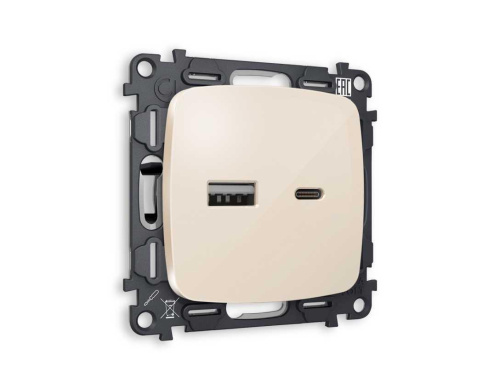 Комплект механизма розетки AMBRELLA VOLT OMEGA Бежевый глянец 2USB A+C 20W (быстрая зарядка) QUANT (OP3100, VM177) MO311010