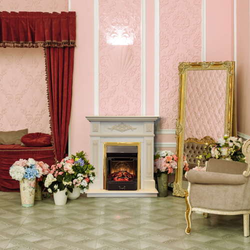 Электрокамин RealFlame Lilian WT жемчуг с очагом Majestic Lux Brass фото 6