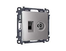 Комплект механизма розетки компьютерной + TV оконечной RJ-45 с автоматической защитной шторкой ALFA Сталь матовый QUANT (AP5125, VM195) MA512510