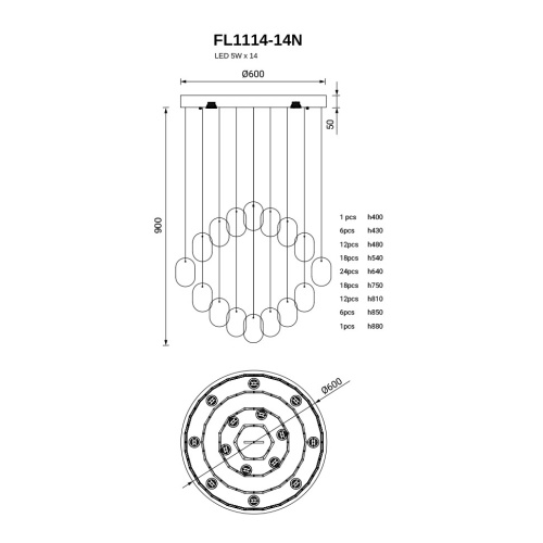 Подвесная люстра Etereo FL1114-14N фото 3 Подвесная люстра Etereo FL1114-14N фото 3