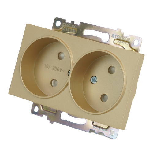 GLS10-7113-08 Розетка 2-местная с защитной шторкой (механизм) б/з, 250В, 10А, серия Катрин, золото фото 5