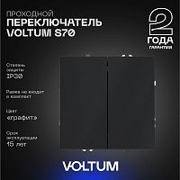 Проходной переключатель встраиваемый Voltum S70 двухклавишный 10А, (графит) VLS020307