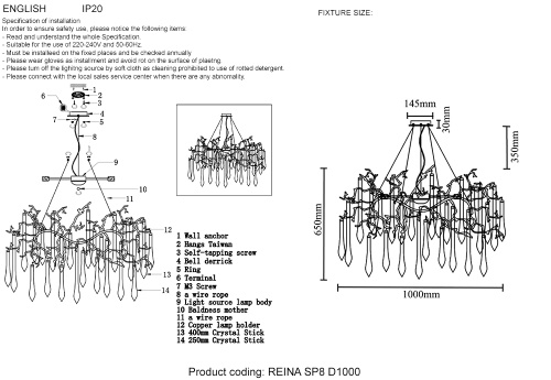 Люстра Crystal Lux REINA SP8 D1000 SILVER PATINA фото 2
