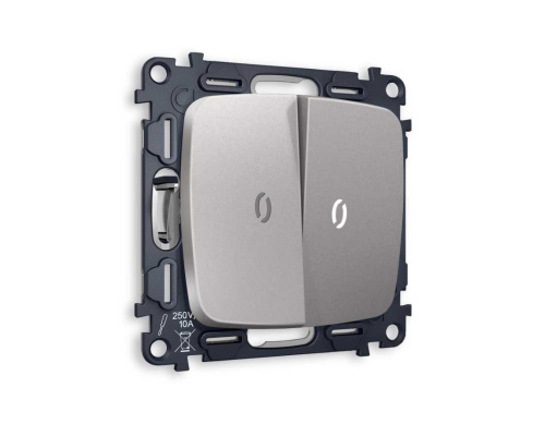 Комплект механизма 2-кл выключателя AMBRELLA VOLT с подсветкой 5600K OMEGA Сталь матовый QUANT (OP5040, VM115, G14W) MO504015