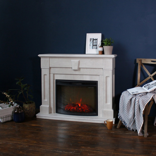 Каминокомплект KELLIE/БРИСТОЛЬ Белый камень с очагом Электроочаг EVRIKA 25.5 фото 6