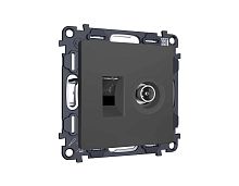 Комплект механизма розетки компьютерной + TV оконечной RJ-45 с автоматической защитной шторкой ALFA Графит мягкое касание QUANT (AP9125, VM195)