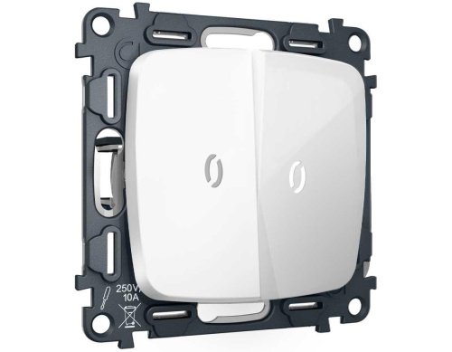 Комплект механизма 2-клавишного выключателя с подсветкой 5600K Ambrella Volt OMEGA Белый глянец QUANT (OP1040, VM115, G14W) MO104015